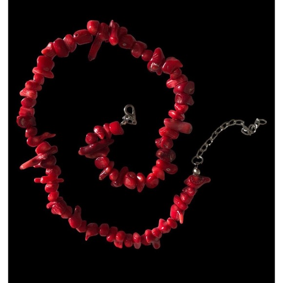Woman Fashion Gift Large Sea Coral Nugget & Pendant Silver  Red Coral Nugget Natural Necklace Silver Clasp 16\